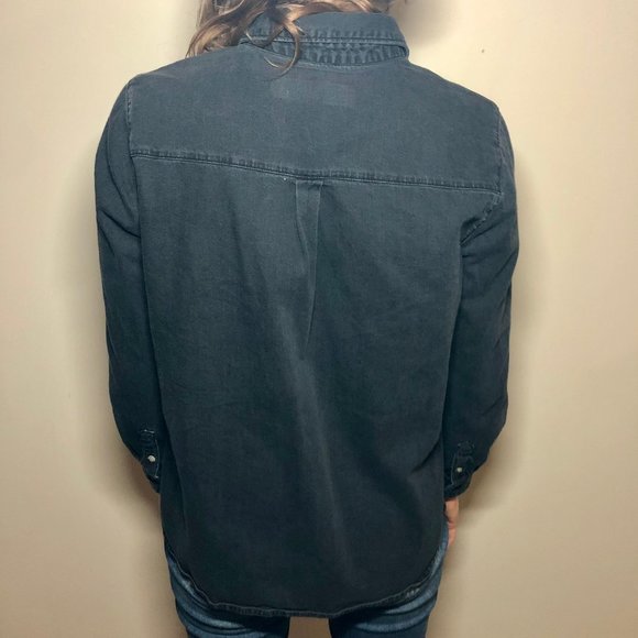 Asos Black Denim Button Down Shirt - Picture 2 of 5